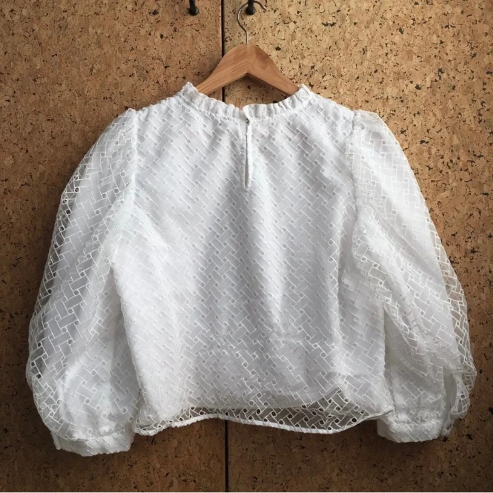 ZARA Voluminous Textured Eyelet Lace Top